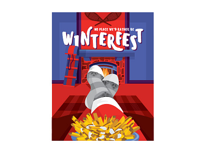 Winterfest Series: Poutine Time! fire fireplace food gravy illustration noms party poster poutine toboggan warm winter