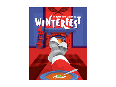 Winterfest Series: Bisque Time! fire fireplace food illustration noms party poster soup spoon toboggan warm winter