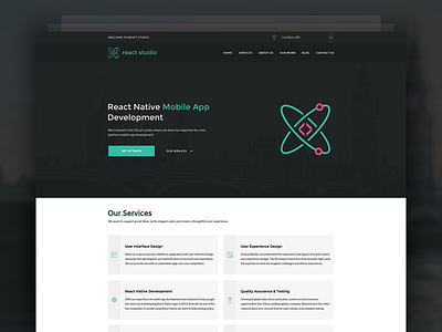 React Studio agency app development clean interface homepage london react react native ui user interface web design