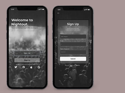 Daily UI #001 - Sign Up 001 01 1 app black and white daily daily ui 001 daily ui 1 dailyui dark event events nightlife onboarding sign up ui welcome