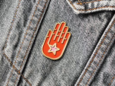 Hand icon artist badge branding coworking creative design enamel gold graphic design hand human logo mockup palm photoshop pin red star