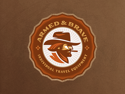ARMED AND BRAVE brand cowboy design logo traveling western