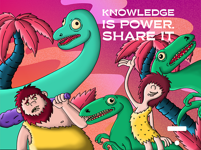 "Knowledge is Power" cavemen dinosaurs dribbble gritty illustration illustrator photoshop