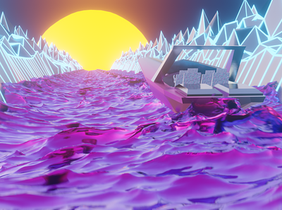 A R T I F I C I A L S Y N T E X 3d art 3d modeling motorboat retro synthwave waves