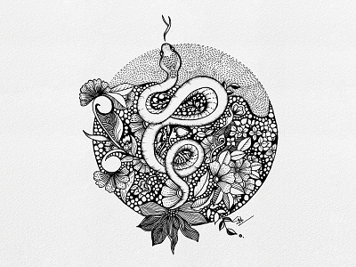 Decorative Snake Art abstract abstract art abstract design black and white black ink decorative art hand drawn illustration pen and paper print sketching snake zenart zentangle art