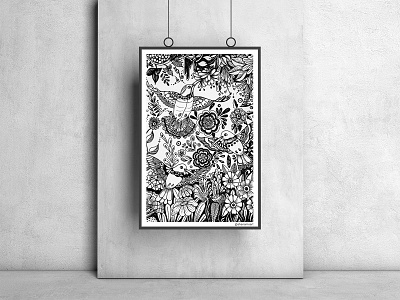Sunbirds! abstract art artwork black and white black ink decorative art drawing hand drawn illustration pattern design pen and paper