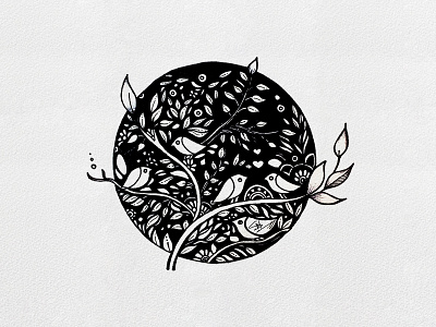 Lovely Leafy Birds! abstract black and white black ink decorative art drawing dribbble hand drawn homedecor illustration pattern design pen and paper