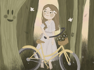 В Волшебном лесу branding illustration typography арт велосипед девочка детская детскаяиллюстрация добр книжная иллюстрация лес