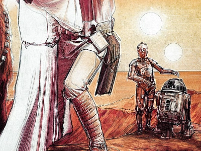 Star Wars: A New Hope - Droids c3po film illustration leia lucasfilm luke poster r2d2 skywalker star wars tatooine topps