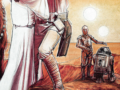 Star Wars: A New Hope - Droids c3po film illustration leia lucasfilm luke poster r2d2 skywalker star wars tatooine topps