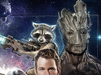 Rocket and Groot film poster galaxy guardians illustration marvel one sheet