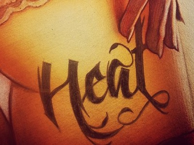 Heat Packin' airbrush album cover drawing fingers girl music orange pencil rock sexy tattoo type wip yellow
