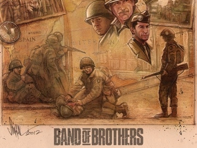 Band of Brothers Print Preview army art band bottleneck brothers europe gallery hbo illustration nyc print soldiers ww2
