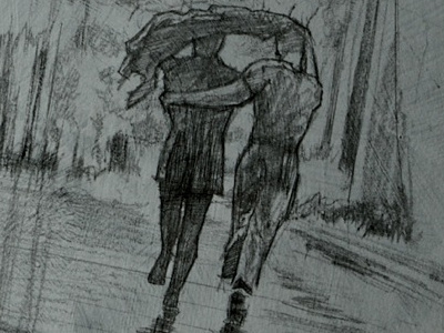 Running in the Rain comic concept couple illustration rain running underdrawing