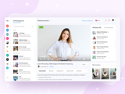 Online Learning Platform : Screen 02 invision learning learning platform lynda online app online booking online course online learning online school online teaching skillshare skype teachable teaching udemy video app video call video chat video class video conferencing