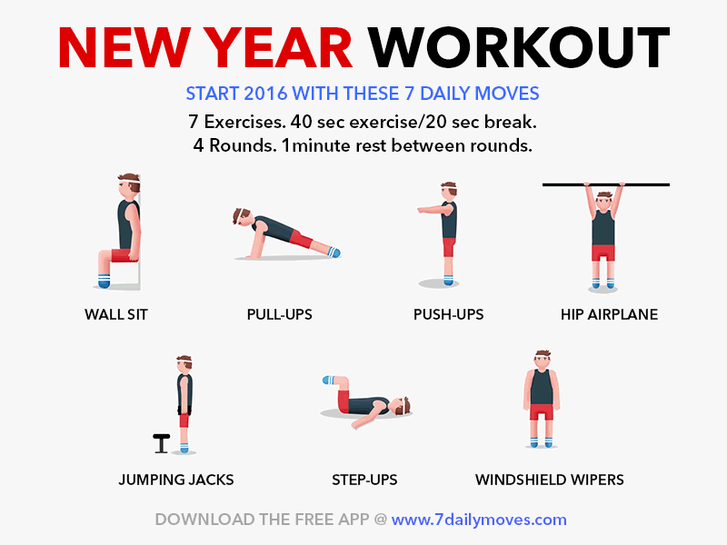 7 Daily Moves - New Year Workout 7dailymoves android animation branding daily moves design diet app exercises fitness gif illustration ios photoshop solutelabs ui ux workout