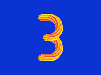 3 3d blue number orange purple simple swirl three typography