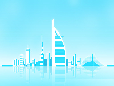 Dubai blue buildings clean dubai east emirates gradients illustration light middle skyline vector