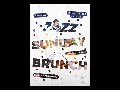 Jazz and Brunch blue brunch clean design graphic jazz minimal poster print red sunday typography white