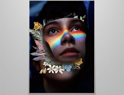 blooming rainbow face album art design flowers illustration minimal minimalist music art photoshop