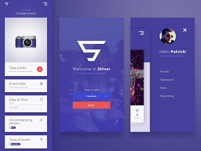 SHIVER APP design events icon logo navi party ui ux