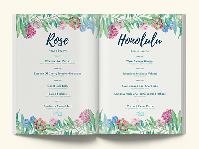 Privé Catering Wedding Menu booklet floral garden menu wedding