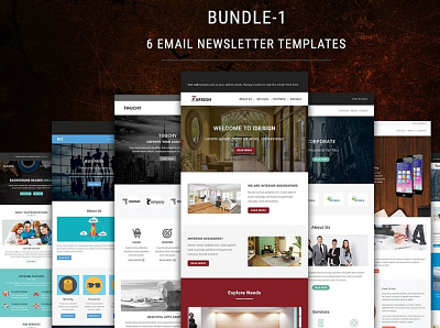 6 Email Newsletter Templates Bundle branding design icon illustration logo photos typography