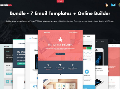 Bundle - 7 Email Templates + Builder design illustration logo