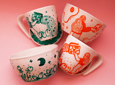 Breakfast set breakfast ceramic design flowers graphic design handmade illustration kitchen mugs paint set