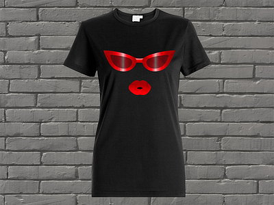 Black t-shirt with red glasses and red lips black glasses cheeky design cool fashionable glasses for the stylish. kiss plump lips red glasses red lips trendy