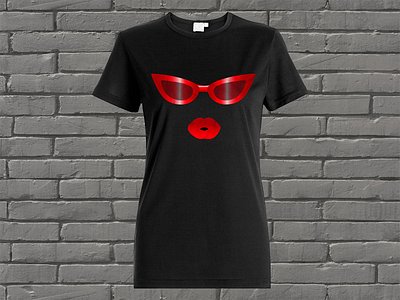 Black t-shirt with red glasses and red lips