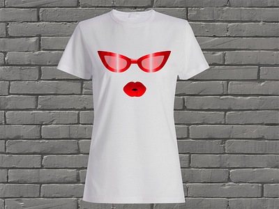 White t-shirt with red glasses and red lips black glasses cheeky design cool fashionable glasses for the stylish kiss plump lips red glasses red lips trendy