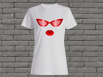 White t-shirt with red glasses and red lips