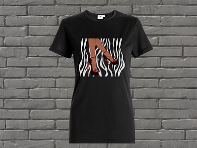 Black t-shirt with zebra print and red stilettos