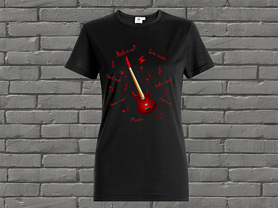 Black t-shirt with rock style print and guitar