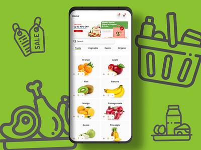 E-Commerce Shop | Daily UI Challenge 013 app art branding daily 100 challenge dailyui dailyuichallenge design flat fruits green groceries grocery store minimal shopping ui ux vegitable