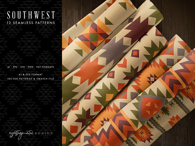 12 Seamless Southwest Patterns - Orange, Brown & Green