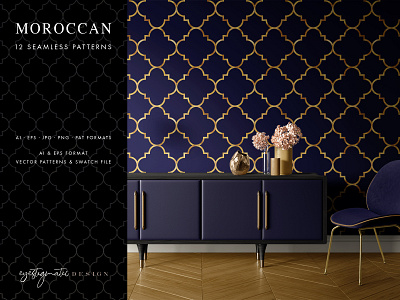 12 Seamless Moroccan Patterns - Gold & Cobalt Blue