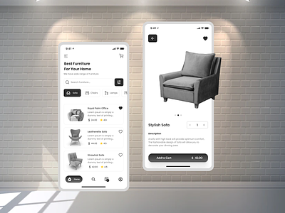 Online Furniture Application app application branding design ecommerce furniture graphic design illustration logo mobile motion graphics typography ui ux