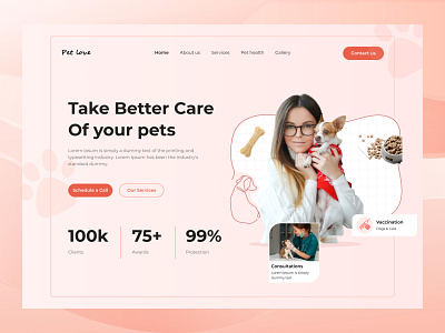Pet Care Hero Screen app branding design graphic design illustration petcare petlove shopping theme typography ux website