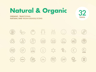 Natural & Organic Icons diet icons natural outline stroke icons
