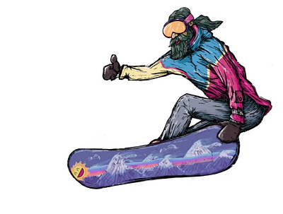 Dude is on board illustration procreate app snowboarding