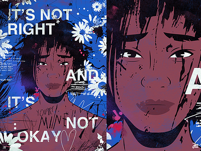 It's not right and it's not okay branding character character design eyes face flowers girl hair illustration people poster poster design typography woman