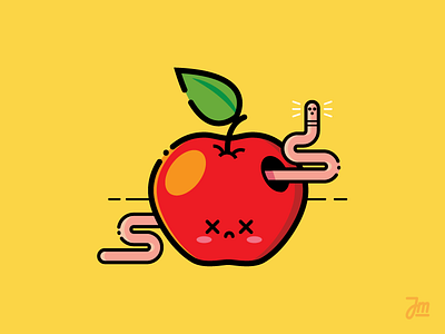 An apple apple bug flat food fruit sticker vector