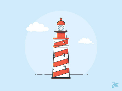 Lighthouse building clouds light flat illustration lighthouse ocean sky structure vector vintage water