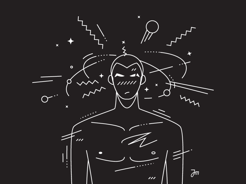 Work in progress - 2 brainstorm character drawing guy illustration man naked space stars vector