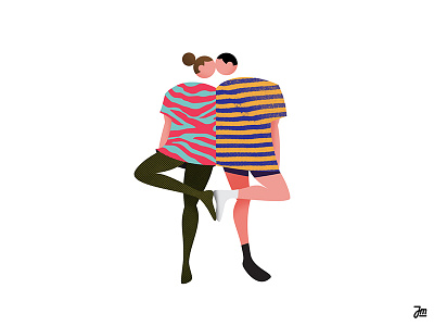 Kiss! characters couple drawing illustration kiss love people socks stripes texture vector