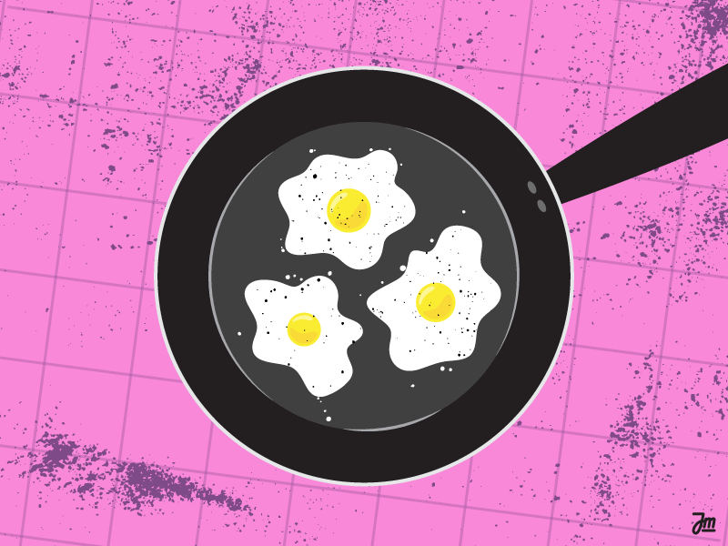 Sunny side up animated animation eggs eyes flat food frying pan illustration kitchen pepper vector