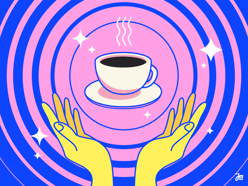 Praise the coffee! coffee cup design hands icon illustration mug pray rays stars