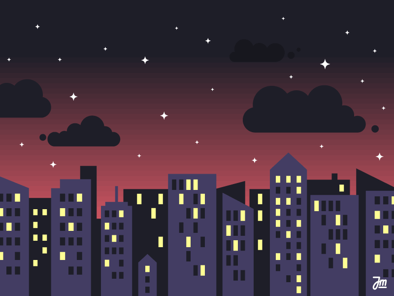 Good night animated animation buildings city clouds eyes gif illustration night stars vector weird